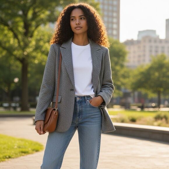 Avec Les Filles Knit Blazer Women S Gray Houndstooth Soft Stretch Travel Scandi - Picture 1 of 12